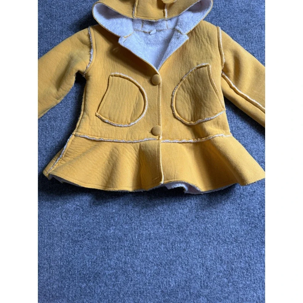 Mustard Yellow‎ Sherpa Lined Hooded Jacket Girls Peplum Coat with Bow Detail
